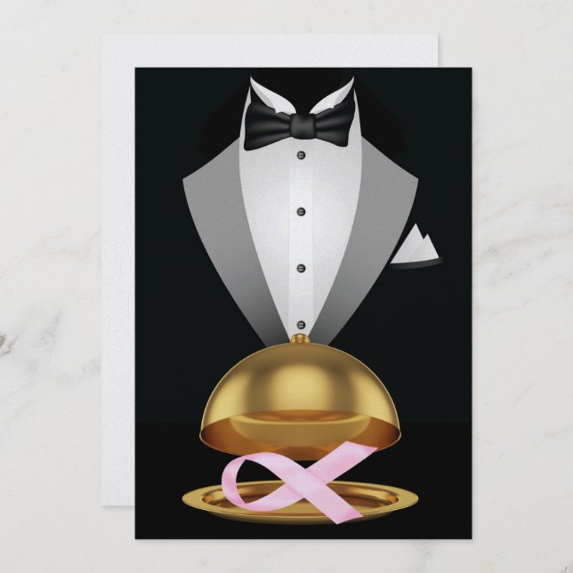 Convite Um Elegante Elegante Elegante Cancer de Fita Rosa (Frente/Verso)