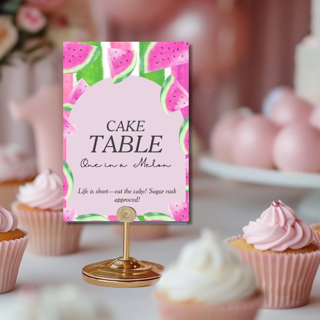 Convite Um em Bolo de Melão MESA Melancia Rosa Placa (One in Melon CAKE TABLE Pink Watermelon Sign)