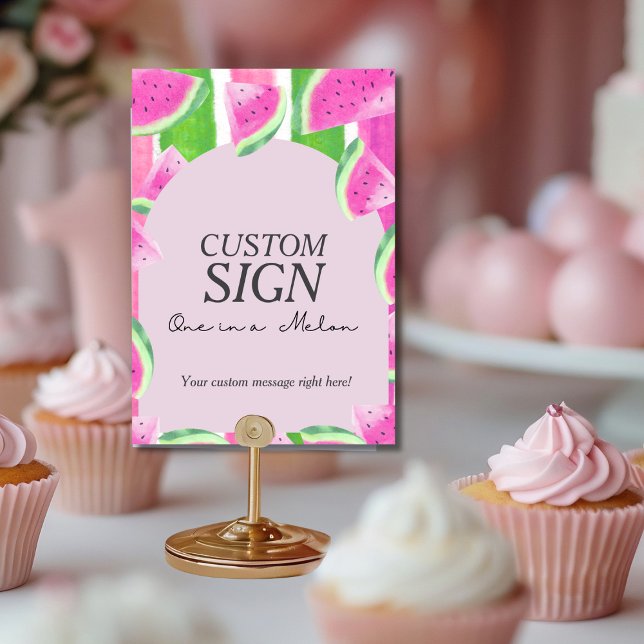 Convite Um em Melão Melancia Rosa Personalizada Placa (One in Melon Custom Pink Watermelon Sign)