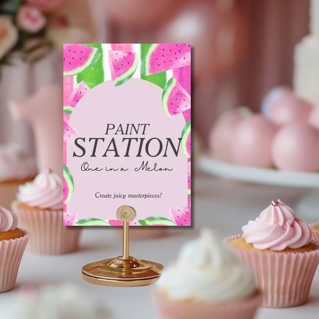 Convite Um em Melon Paint Station Melancia Rosa Sinal (One in Melon Paint Station Pink Watermelon Sign)