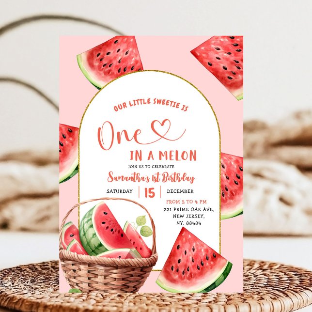 Convite Um em Melon Summer Watermelon Primeiro Aniversário (Criador carregado)