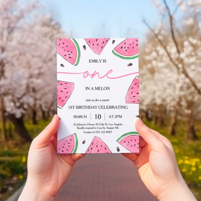 Convite Um Em Um Aniversário De Melancia De primeiro anive (Criador carregado)