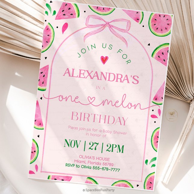 Convite Um em um Melão 1º Aniversário (watermelon birthday invitation, one in a melon, first birthday invitation, summer birthday party, wa)
