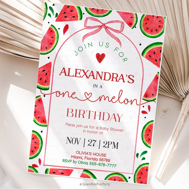 Convite Um em um Melão 1º Aniversário (watermelon birthday invitation, one in a melon, first birthday invitation, summer birthday party, wa)