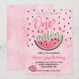 Convite Um em um Melão Melancia aquarela 1º Aniversário