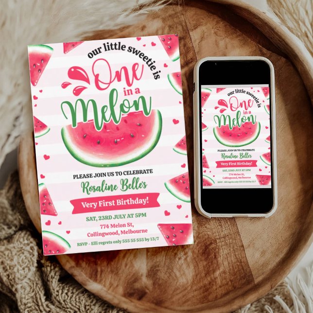 Convite Um Em Um Melon Girl Primeiro primeiro aniversario  (Criador carregado)