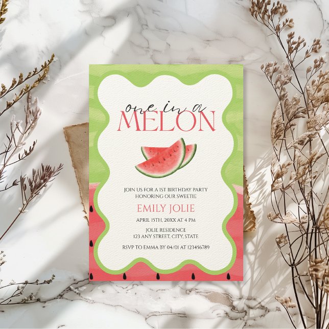 Convite Um em um MELON | Primeiro aniversario verde rosa (One in a Melon 1st birthday invitation)