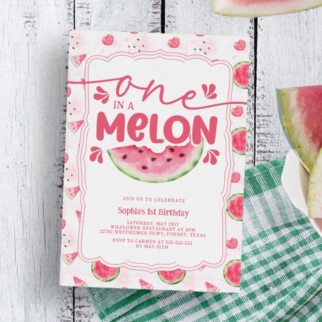 Convite Um em um Partido Melon Pink Watermelon primeiro an (Criador carregado)