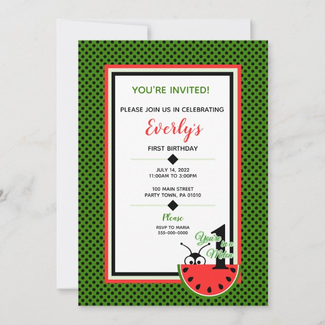 Convite Um em um piquenique melão Primeiro Aniversário (Frente)