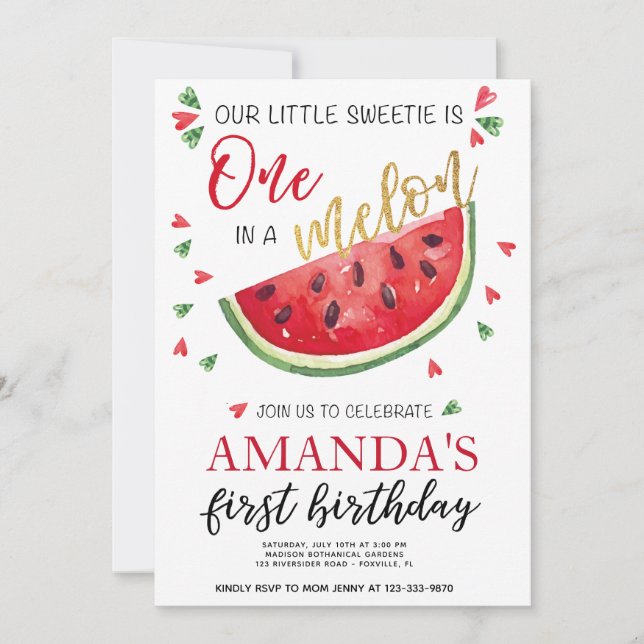 Convite Um em um primeiro aniversario da menina do verão (Frente)