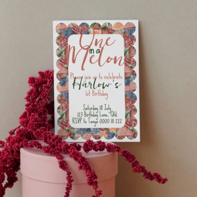 Convite Um em um Primeiro Aniversário de Melão - Verão vib (Criador carregado)