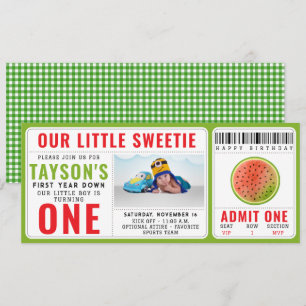 Convite Um em um primeiro aniversario Melon Glitter Waterm