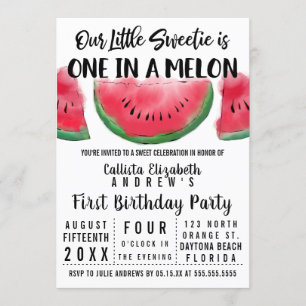 Convite Um em um primeiro aniversario Melon Watercolor
