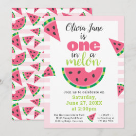 Convite Um em um primeiro aniversario Melon Watermelon Bab