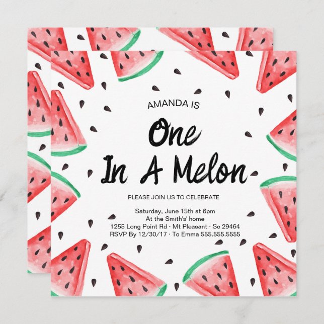 Convite Um em um primeiro aniversario Melon Watermelon Gir (Frente/Verso)