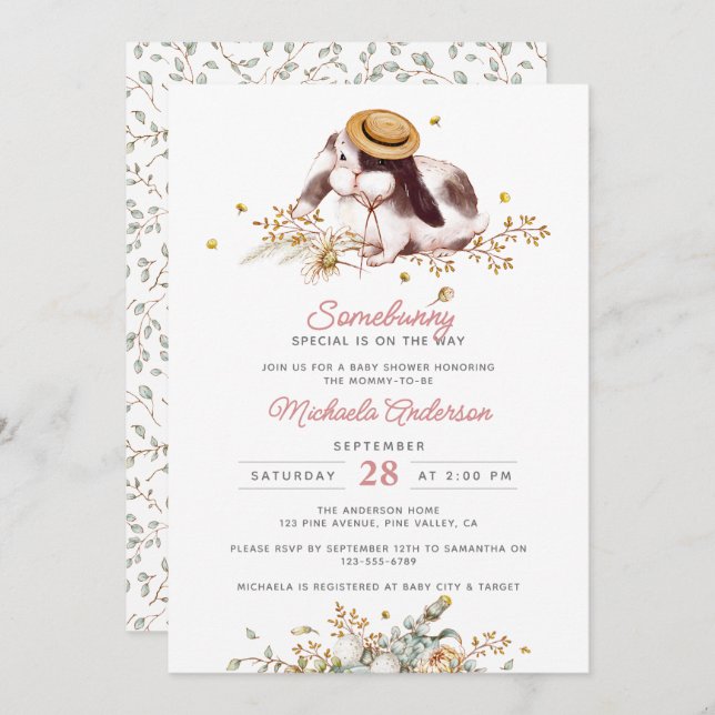 Convite Um Especial No Caminho Do Chá de fraldas Coelho (Frente/Verso)