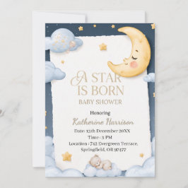 Convite Um Estrela Nasce com Chuvinha de Bebê Lua Adormeci