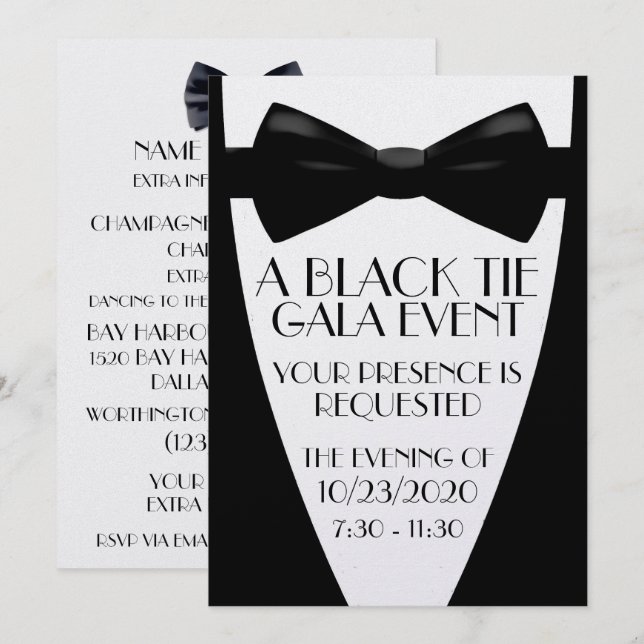 Convite Um Evento de Gala Black Tie (Frente/Verso)