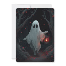Um fantasma branco segurando uma lanterna vermelha