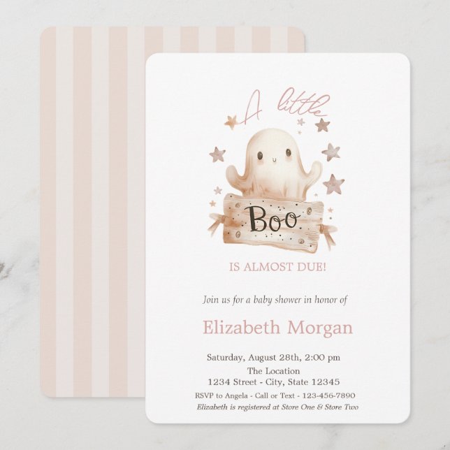 Convite Um Fantasma de Listras Boo Boho Pouco Halloween (Frente/Verso)