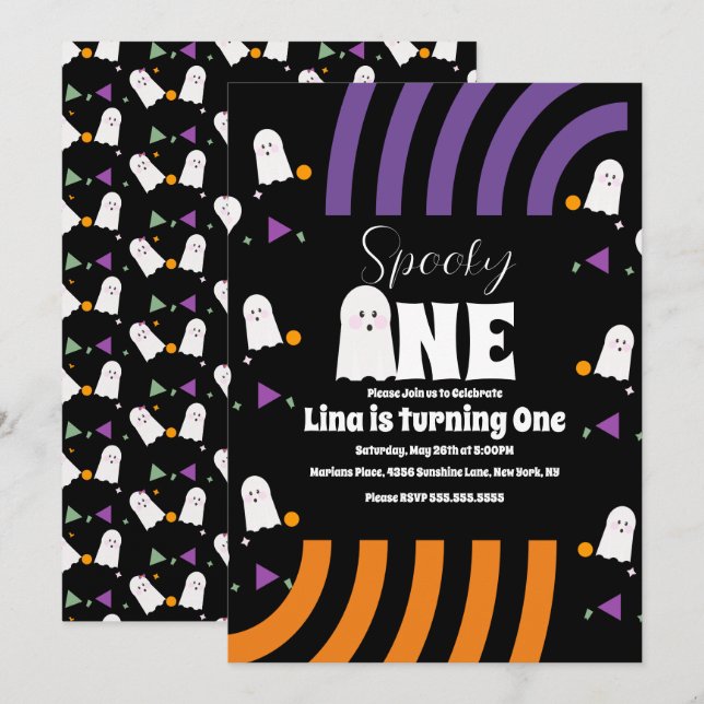 Convite Um Fantasma Groovy de Halloween de Aniversário Ass (Frente/Verso)