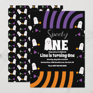 Convite Um Fantasma Groovy de Halloween de Aniversário Ass