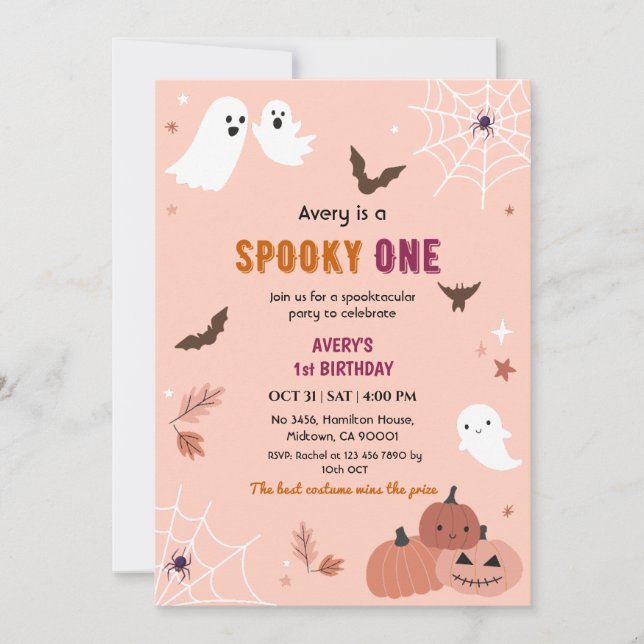 Convite Um Fantasmagórico Aniversário de Halloween Morcego (Frente)