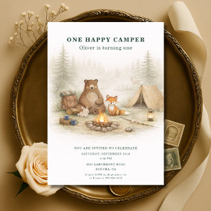 Convite Um Feliz Acampador Animais da Floresta 1º Aniversá