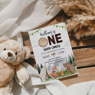 Convite Um Feliz Acampador Aniversário de 1 ano-Menino Flo