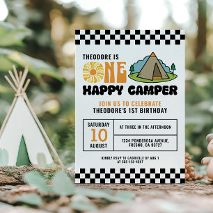 Convite Um Feliz Acampador Retro Anos 70 Groovy Um Menino 