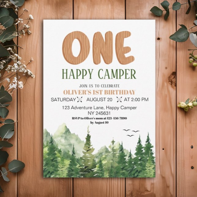 Convite Um Feliz Aventureiro Floresta Verde Rústica 1º Ani (Criador carregado)