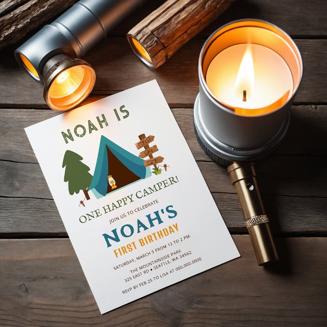 Convite Um Feliz Camper Boys Primeiro Aniversário (One Happy Camper Boys First Birthday Invitation)