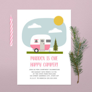 Convite Um Feliz Camper Pink Trailday