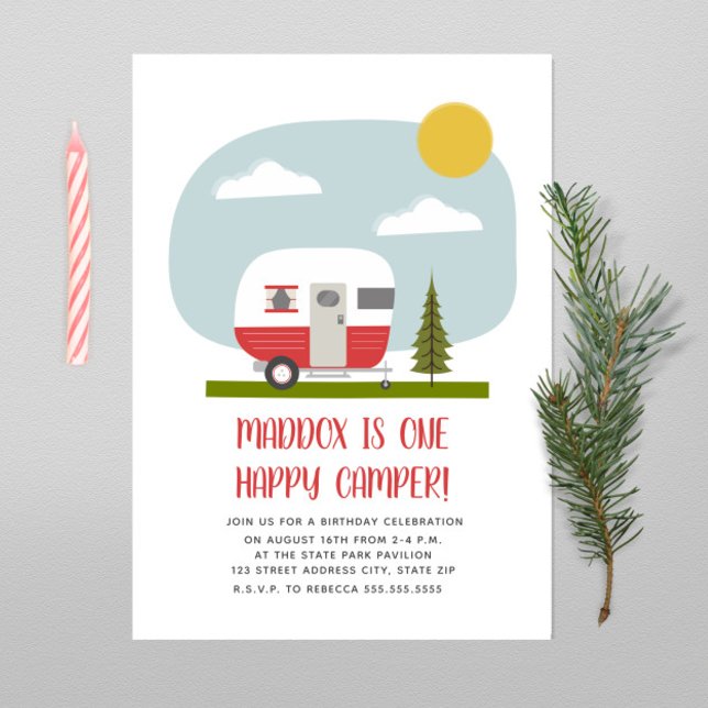 Convite Um Feliz Camper Red Trailday (Criador carregado)