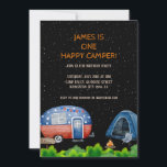Convite Um Feliz Camponês Birthday Kids Night Sky<br><div class="desc">Prepare-se para uma celebração de aniversário aventureira e encantadora com nosso design de aniversário "Um Camper Feliz" Kids Night Sky! Transportem o seu pequeno para uma noite mágica sob as estrelas com um céu noturno cativante, com estrelas cintilantes como fundo. A design ganha vida com uma carrinha encantadora, uma tenda...</div>