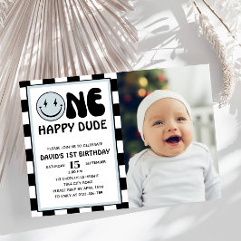 Convite Um Feliz Cara Azul Feliz Foto de Aniversário