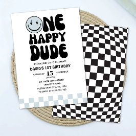 Convite Um Feliz Cara Azul Feliz Primeiro Aniversário