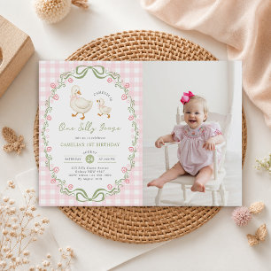 Convite Um Ganso Bobo Aniversário de 1 ano Arco Rosa Flora