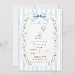 Convite Um Ganso Bobo Arco Azul Menina 1º Aniversário 