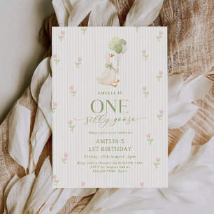 Convite Um Ganso Bobo Balões Floral 1º Aniversário