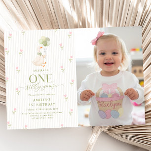 Convite Um ganso bobo balões floral 1º aniversário foto