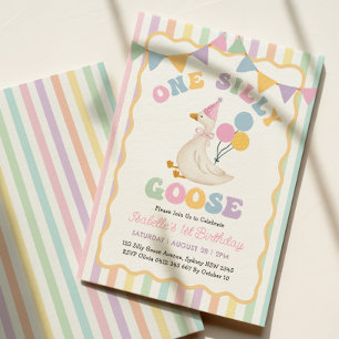Convite Um Ganso Bobo: Listras Girly Pastel 1º Aniversário