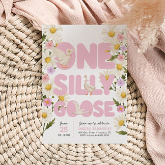 Convite Um ganso Bobo | Primeiro aniversario Rosa Floral G