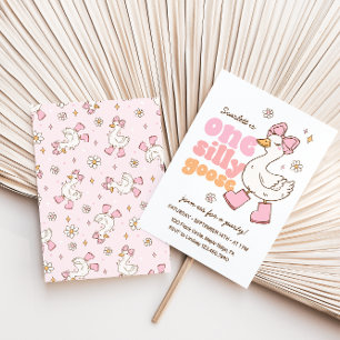 Convite Um Ganso Bobo Rosa Menina 1º Aniversário