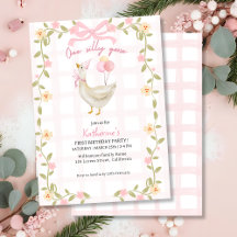 Um Ganso Bobo Vintage Rosa Pato 1º Aniversário