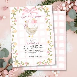 Convite Um Ganso Bobo Vintage Rosa Pato 1º Aniversário