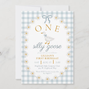 Convite UM Ganso Tolo Azul Xadrez Margarida Primeiro Anive
