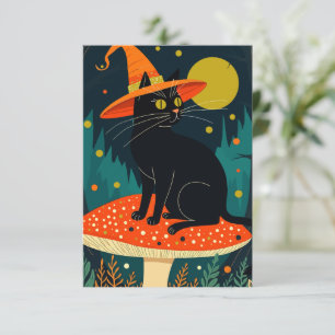 Convite Um Gatinho Preto Bruxo Sentado Em Um Cogumelo