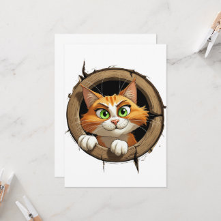 Convite Um Gato de Cartoon com Olhos Verdes Brilhantes