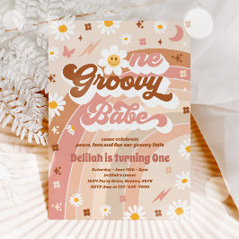 Convite Um Groovy Babe Peace Love Party Rainbow Birthday